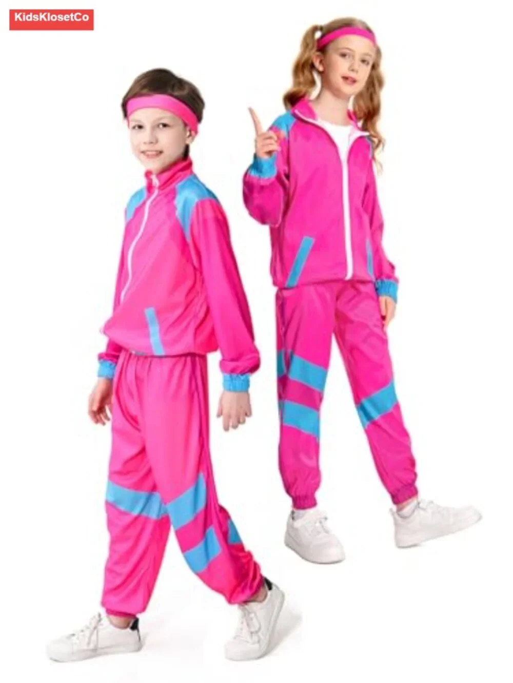 Kids Boys 80s Retro Tracksuit Costume Set with Headband Long Sleeve
